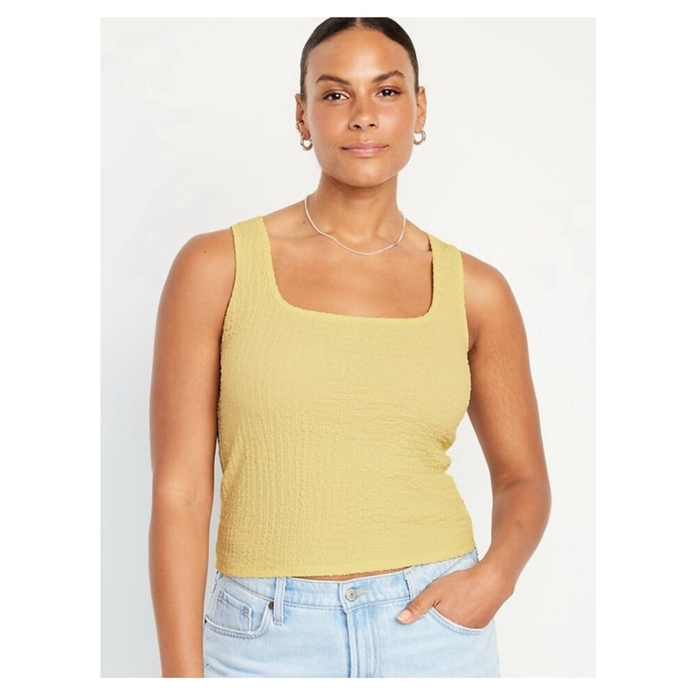Old Navy Womens Square Neck Textured Tank Top Yellow Size L NWT